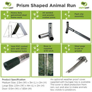 Alphapet® 2.5m X 4m Prism Walk-in Chicken Run Enclosure Coop - Image 4